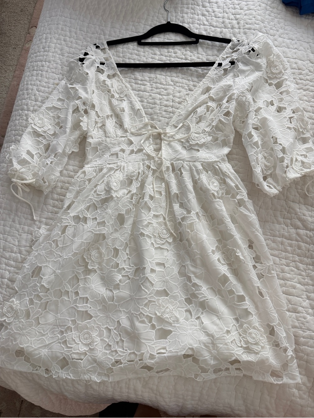 White Floral Lace V-Neck Mini Dress